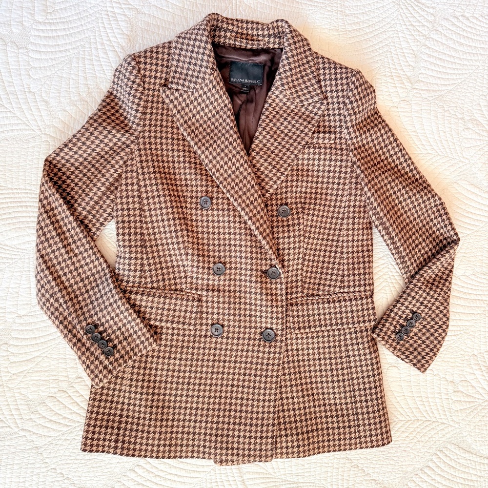 Banana Republic Brown Houndstooth Modern Wool Blazer Women's Size 4 - Picture 11 of 15